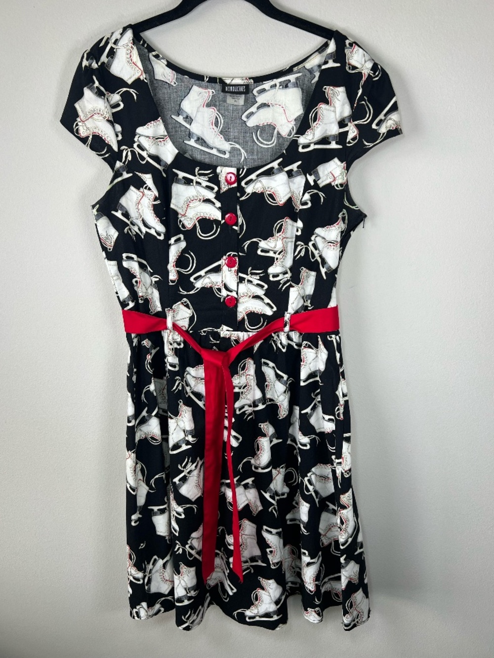 Modcloth Retrolicious Ice Skate Swing Dress Red Belt Cotton Bombshell Flirty  XL
